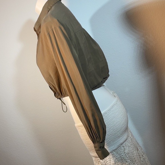 Zara Crop Button Down Shirt with Drawstring - Olive - Picture 9 of 14